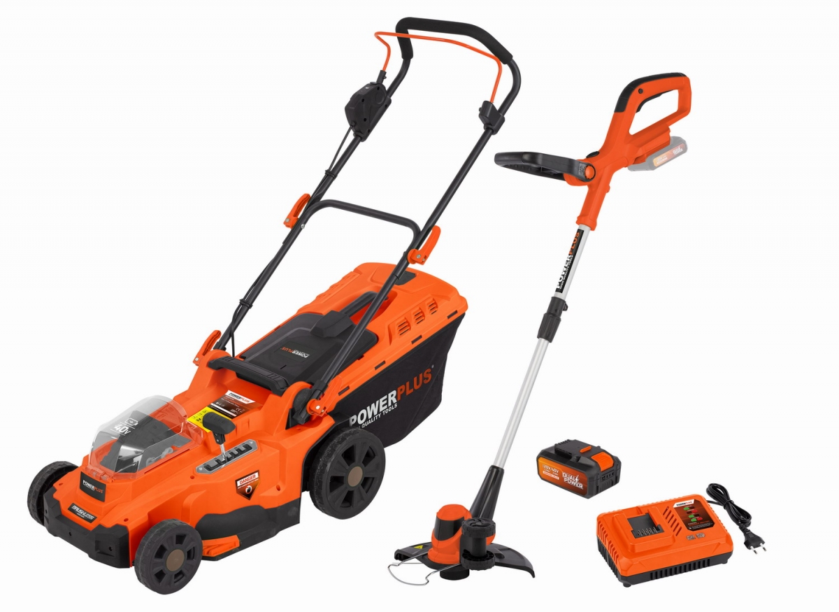 AKU sekačka Powerplus 40V LI-ION 370 mm + Vyžínač 20V + Nabíječka + Baterie 40V 2